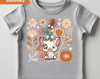 Disney Moana Shirt, Hei Hei and Pua Floral Comfort Colors Shirt, Moana Princess Shirt, Disney Trip, Disneyland Shirt, Disney World Shirts