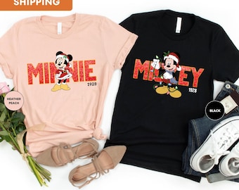 Mickey Minnie Couple Shirt For Christmas, Matching Christmas Shirt, Disneyland Family Christmas Trip Shirt, Couple Christmas Holiday Tees