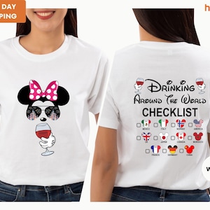 Mickey Beer Minnie Wine Front and Back, Epcot Drinking Around The World Shirt, Drinking Around The World Checklist, Disney Couple Shirts