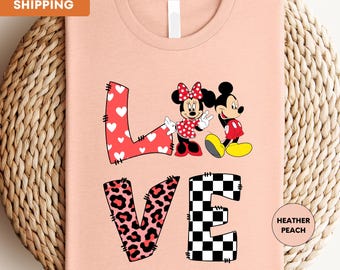 Love Mickey en Minnie-shirt, Disney-paar valentijnsshirt, Disneyland romantisch shirt, cadeau stel, Valentijnsdagtrip shirt