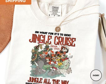 Comfortkleuren Vintage Jungle Cruise Ride Backside Of Water Kerstshirt, kerstshirt Jingle Cruise, Disneyland Family kerst-T-shirt