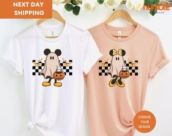 Retro Mickey Minnie Halloween Couple Shirts, Mickey Ghost Shirt, Minnie Ghost Shirt, Spooky Season Shirt, Disney Halloween