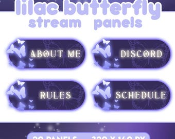 Lilac Butterfly Twitch Stream Panels | Streamer/Vtuber Assets | Kawaii Aesthetic | Digital Download