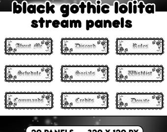 Black Gothic Lolita Twitch Panels | Streamer/Vtuber Assets | Kawaii Stream Assets | Digital Download