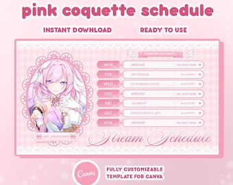 Pink Coquette Stream Schedule Template: Canva Template For Vtubers/Streamers (Digital Download)