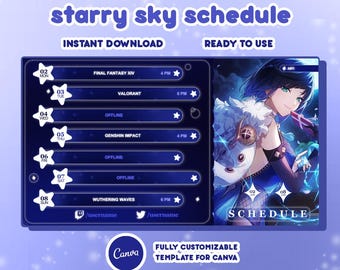 Starry Sky Stream Schedule Template: Canva Template For Vtubers/Streamers (Digital Download)