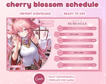 Pink Cherry Blossom Stream Schedule Template: Canva Template For Vtubers/Streamers (Digital Download)