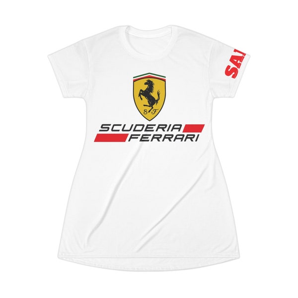 Carlos Sainz Ferrari Racing F1 Formula 1 Racing Motorsport gift birthday best friend 55 graphic double sided T-Shirt Dress (AOP)