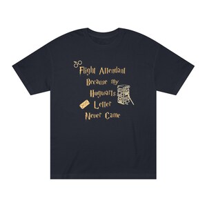 Camiseta Harry Potter Hogwarts carta comissária de bordo tripulação de voo humor presente unissex clássico