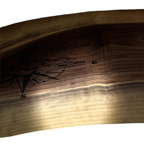 Charcuterie Board shops - Black Walnut with a Laser Compass and Mountain Scene - Free Shipping to Canada & USA lower 48