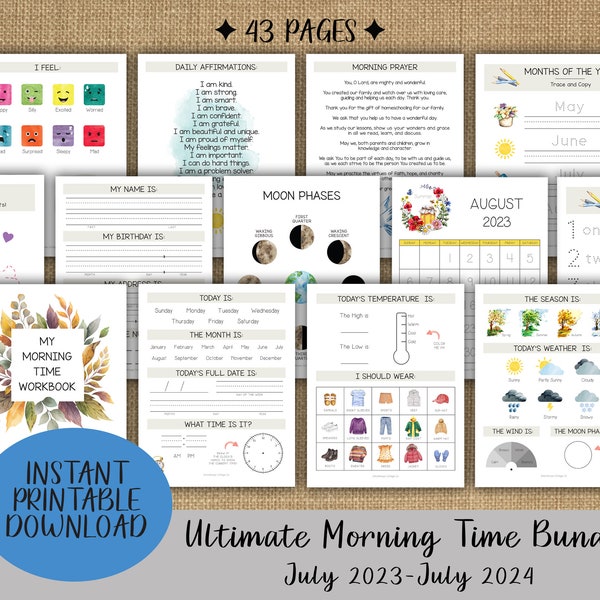 Ultimatives Morgenzeit-Bundle | Morgen Menü | Homeschool Printable | Vorschulressourcen | Kreiszeit | Kalender Wetter Vorschreiben Seiten