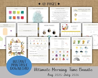 Ultimate Morning Time Bundle 25-26 | Morning Menu | Homeschool Printable | Preschool Resources | Circle Time | Calendar Weather Prewriting
