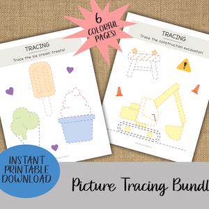 Picture Tracing Bundle | Prewriting Practice Worksheets | Homeschool Preschool Printable | Learn to Write