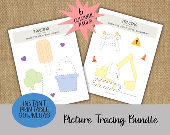 Picture Tracing Bundle | Prewriting Practice Worksheets | Homeschool Preschool Printable | Learn to Write