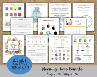Morning Time Bundle | Morning Menu Workbook | Homeschool Printable | Preschool Resources | Circle Time Activities | Calendar & Weather Pages
