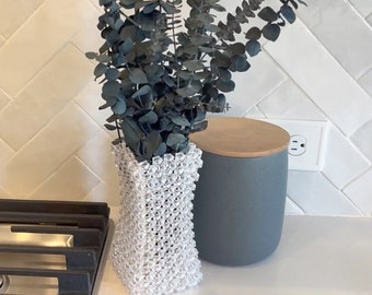 Vase für Blumen, handgemachte Blumenvase, Vintage Crylic Dekorative Vase, perfekt für getrocknete Blumen, Dekor für Tisch Schreibtisch, Geschenk, Kristallweiß