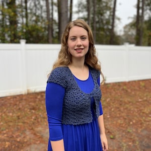 Dusty Blue Crocheted Short Vest