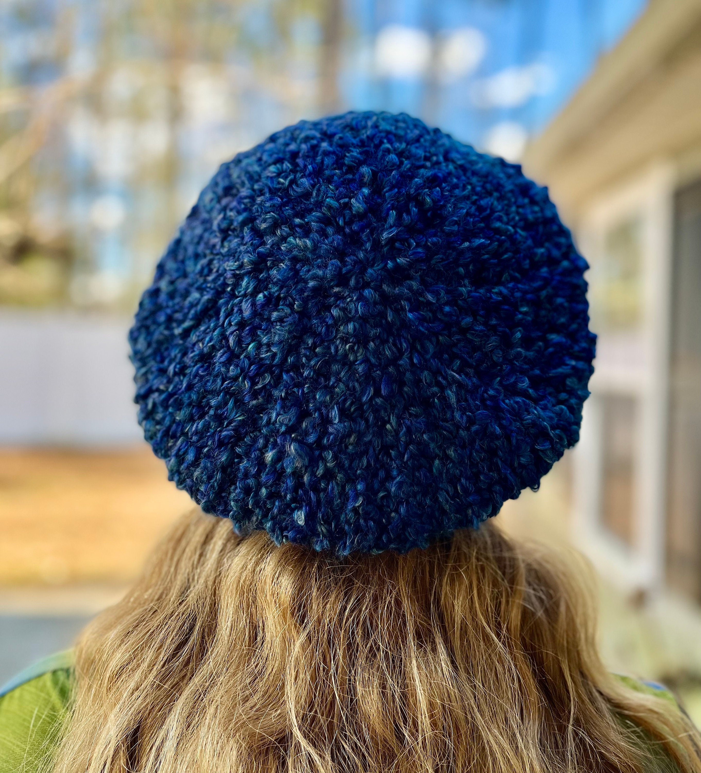 Hand-knit Royal Blue Beret - Etsy display picture 3