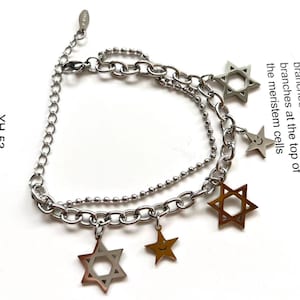 Pulsera de cadena de eslabones de doble capa con estrellas de la suerte / Pulsera con dijes Y2k / Pulsera de estrella en capas ajustable / Pulsera de cadena plateada con dije de estrella punk