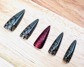 Halloween Black Spiderweb Press On Nails: Luxury False Nail Set