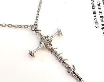 Stainless Steel Vertebrae Cross Necklace - Gothic Bone Jewelry