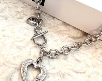 Bulky Stainless Steel Hollow Heart Choker Necklace: Punk Grunge Necklace| Goth Alternative Style Accessories