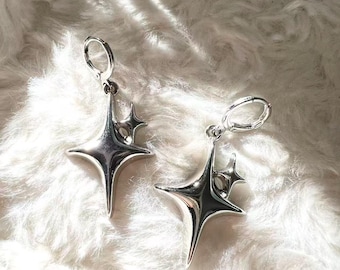 Silver Star Dangle Hoop Earrings | Y2K Celestial Earrings