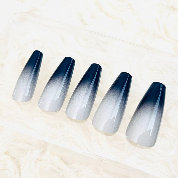 Gradient Gray & Ballet Style Press On Nails| Luxury False Nails| Waterproof Removable Nail | Nail Patches | Fake Nails