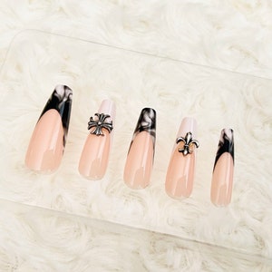 Black & White Cross Punk Style Press On Nails| Luxury False Nails| Waterproof Removable Nail | Nail Patches | Fake Nails
