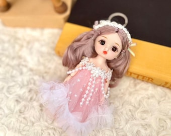 Pink Princess Doll Keychain, Girl Bag Charm