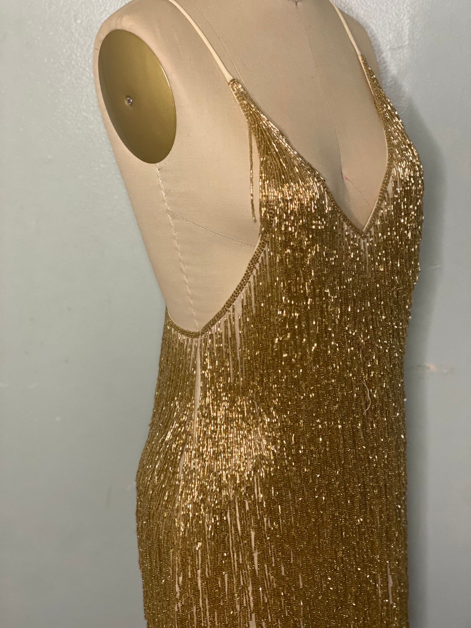 Hand Made Gold Beaded Tassel Dress/ Fringe Tassel Beaded Etsy
