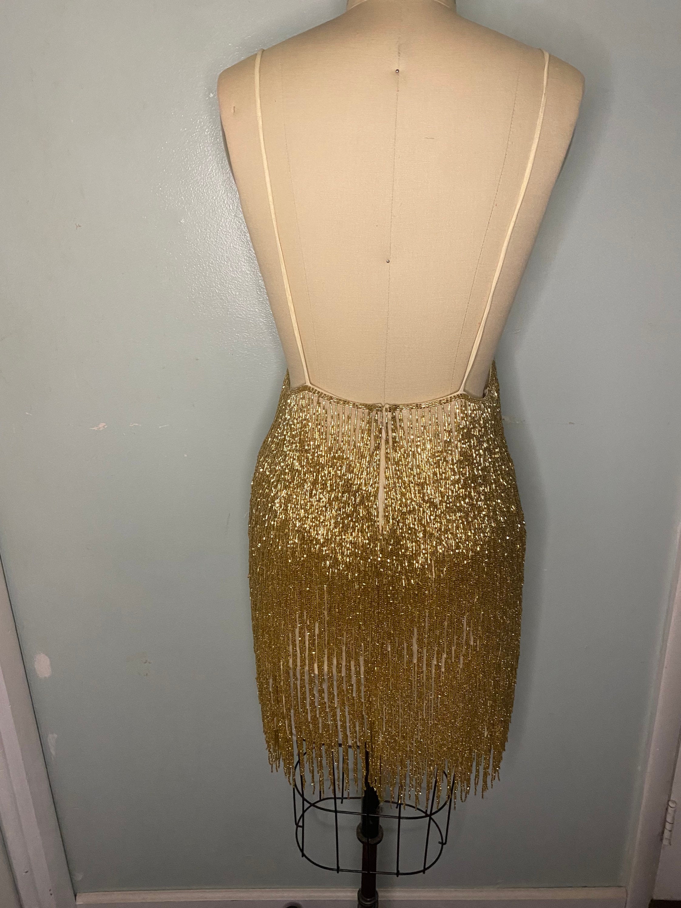 Hand Made Gold Beaded Tassel Dress/ Fringe Tassel Beaded Etsy