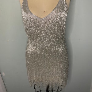 Hand made beaded fringe dress / beaded tassel dress / glitter silver dress /metallic tassel dress/fringe dress/ silver dress