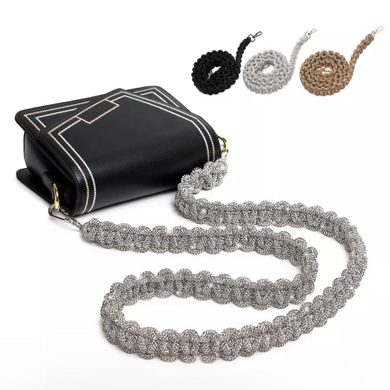 6mm New Bling Crystals Gold Purse Chain Strap, Gems Bag Handle Chain,  Luxury Crossbody Handbag Strap, Lady Shoulder Strap Chain High Quality 