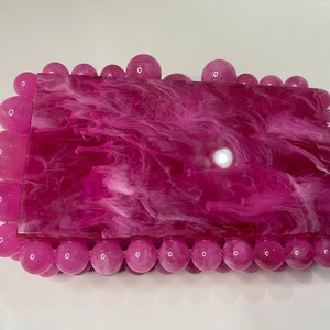 Fushia acrylic clutch bag,Acrylic Clutch Bag, Transparent Square Bead Bag,Bridal Clutch - Accessories/ Hot pink bag /bubble gum bag/prom bag