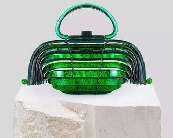 Foldable top handle Green acrylic bag /Acrylic bag / marble green acrylic bag