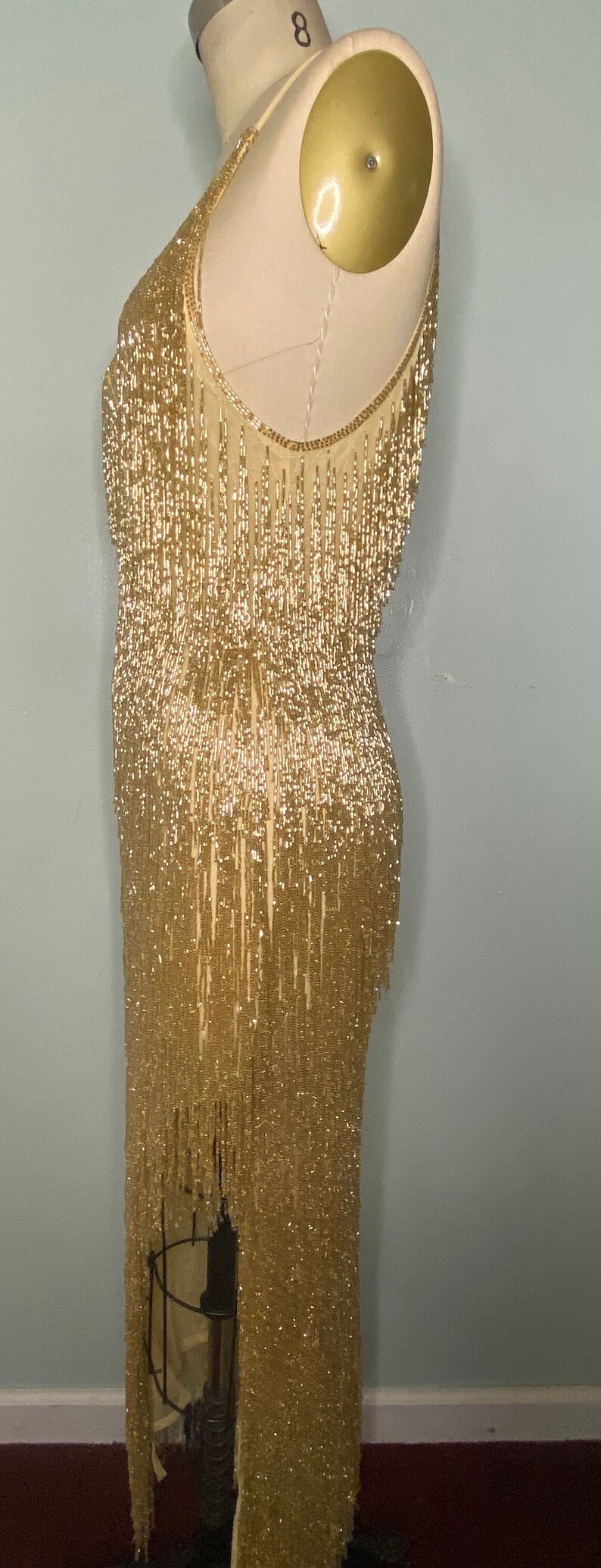 Hand Made Beaded Fringe Dress / Beaded Tassel Dress / Glitter Silver ...