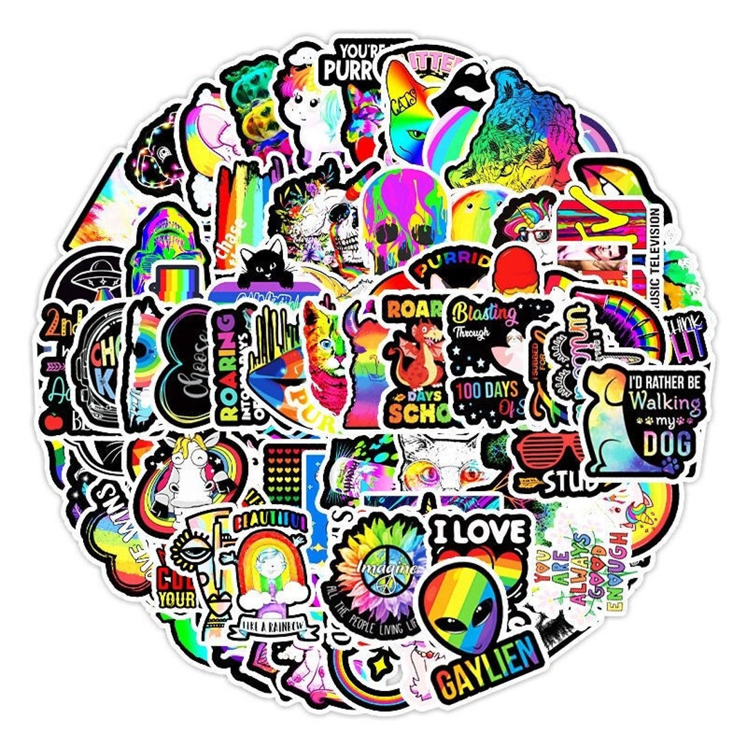 50PCS Rainbow Stickers Pack for Laptop Bicycle Tumbler Etsy