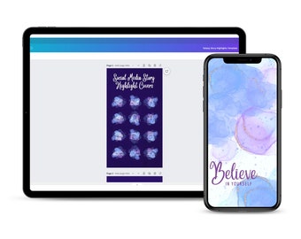 Galaxy Social Media Highlight Template w/ FREEBIE Phone Background (Canva)