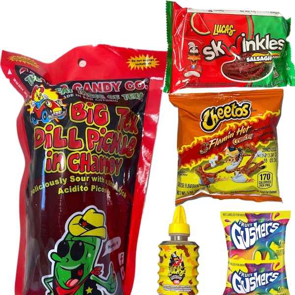 Kit de cornichons à la camée de 7 articles Alamo Candy Co Kit tendance TikTok Kits de cornichons à la camée d'Halloween automne mexicain Lucas