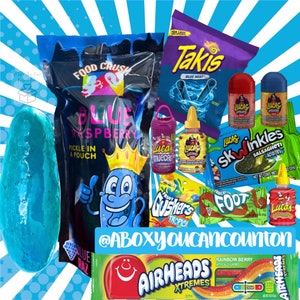 Kit de cornichons à la framboise bleue - Nouveau paquet de bonbons mexicains TikTok Food Crush TikTok Chamoy avec des extras Kit de collations bleu Food Crush