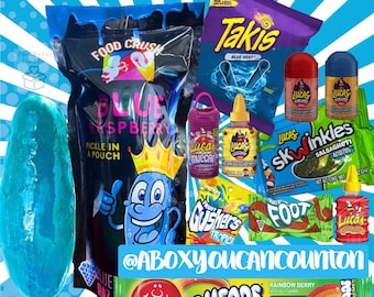 Blue Raspberry Pickle Kit - New Food Crush TikTok Trending Chamoy Mexican Candy Package Chamoy with Extras Food Crush Blue Snack Kit