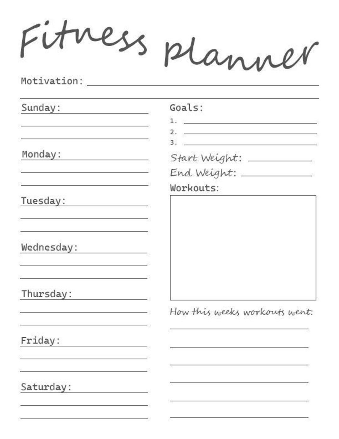 Fitness and Meal Planners - Printable Planners for the Week to Help ...