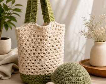 2-in-1 Crochet Turtle Produce Bag – Reversible Plush Market Tote