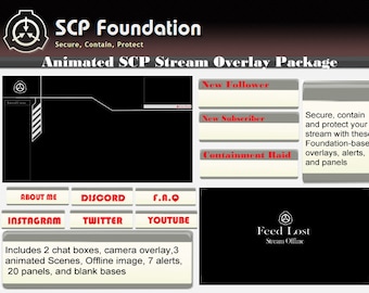 Pack de superpositions Twitch Fondation SCP | Scènes animées | Superpositions | Scènes | Panneaux | Alertes