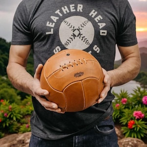1930s Leather Football, Handmade Soccer Ball, Retro Sports Decor, Gift for Him, Vintage Ball for Display or Play