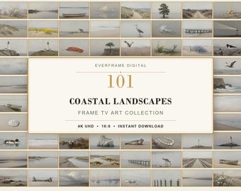 Pakiet sztuki telewizyjnej „101 Coastal Landscapes Frame”, kolekcja wyciszonych dzieł sztuki (pobranie cyfrowe)