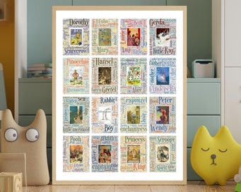 Libri per bambini Galleria di nuvole di parole, Illustrazioni di letteratura per bambini e poster di copertine di libri, Arte da parete di Nook per libri per bambini, Arte dell'asilo nido unica