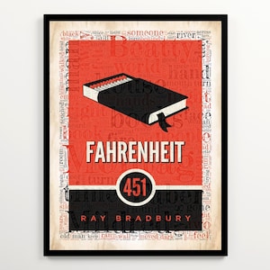 Ray Bradbury Fahrenheit 451 Boek Cover Art met 2000 woorden van het boek, Engels klaslokaal wall art, dystopische literatuur poster