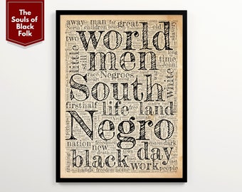 W. E. B. Du Bois' The Souls of Black Folk Literary Word Cloud on a Vintage Background, 2000 Most Frequent Words of The Souls of Black Folk